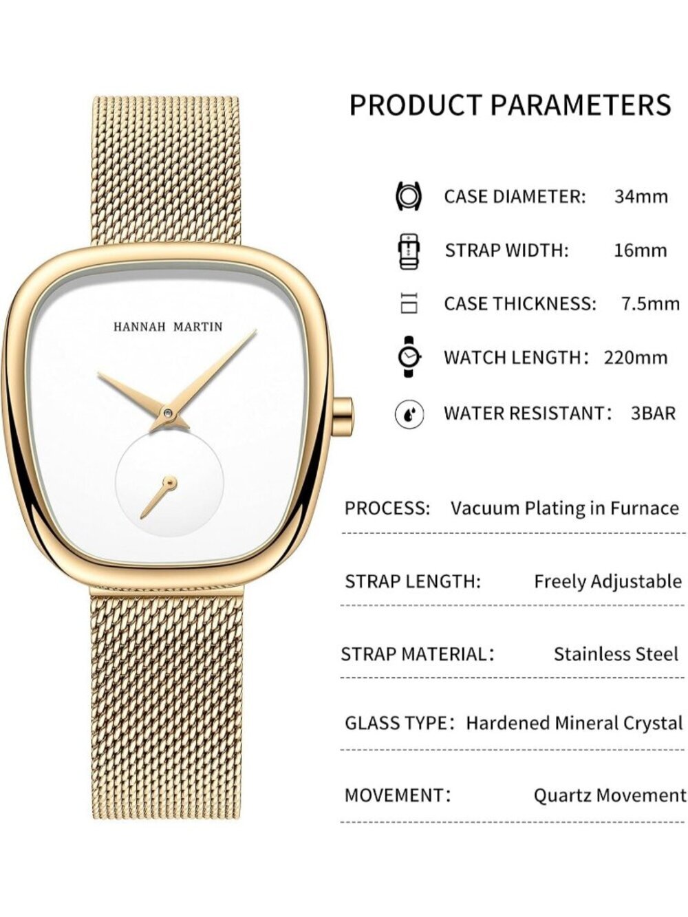 Women's Gold Analog Quartz Mash Stainless Steel Vintage Rectangular Luxury Watch - Picture 5 of 6